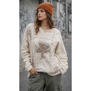 VTG Anne Klein Sweater 3D Tree Women's Knit Roll Neck Cabincore Nature Y2K XL